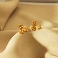 1 Pair Simple Style Leaf Solid Color Flower 304 Stainless Steel 18K Gold Plated Ear Studs main image 4