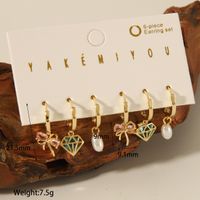 Copper 14K Gold Plated Casual Inlay Heart Shape Butterfly Bow Knot Artificial Pearls Zircon Ear Studs main image 3