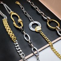 Casual Simple Style Circle Copper Asymmetrical Chain 14K Gold Plated Men's Bracelets main image 5