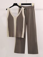 Täglich Frau Vintage-Stil Farbblock Polyester Hosen-Sets main image 1