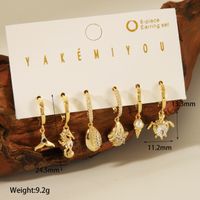 Copper 14K Gold Plated Casual Inlay Tortoise Hippocampus Fish Tail Artificial Pearls Zircon Ear Studs main image 2
