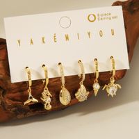 Copper 14K Gold Plated Casual Inlay Tortoise Hippocampus Fish Tail Artificial Pearls Zircon Ear Studs main image 1