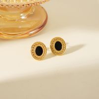 1 Pair Vintage Style Round Solid Color 304 Stainless Steel 18K Gold Plated Drop Earrings main image 4