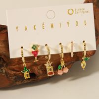 Copper 14K Gold Plated Casual Inlay Cherry Wine Glass Zircon Ear Studs main image 1