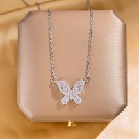 304 Stainless Steel Copper Elegant Lady Modern Style Inlay Letter Butterfly Lock Acrylic Zircon Pendant Necklace sku image 20