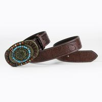 Casual Retro Solid Color Pu Leather Wooden Beads Turquoise Unisex Leather Belts main image 4