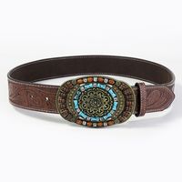 Casual Retro Solid Color Pu Leather Wooden Beads Turquoise Unisex Leather Belts main image 3