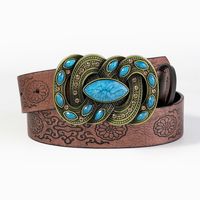 Casual Retro Solid Color Pu Leather Wooden Beads Turquoise Unisex Leather Belts main image 6