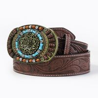 Casual Retro Solid Color Pu Leather Wooden Beads Turquoise Unisex Leather Belts main image 8