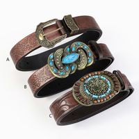 Casual Retro Solid Color Pu Leather Wooden Beads Turquoise Unisex Leather Belts main image 10