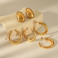 1 Pair IG Style Moon Water Solid Color 304 Stainless Steel 18K Gold Plated Ear Studs main image 1