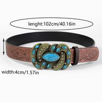 Casual Retro Solid Color Pu Leather Wooden Beads Turquoise Unisex Leather Belts sku image 2