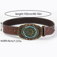 Casual Retro Solid Color Pu Leather Wooden Beads Turquoise Unisex Leather Belts sku image 3