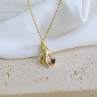 Copper 18K Gold Plated IG Style Simple Style Inlay Gesture Heart Shape Wings Zircon Pendant Necklace main image 4