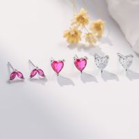 1 Pair Sweet Simple Style Heart Shape Plating Inlay Copper Zircon Ear Studs main image 1