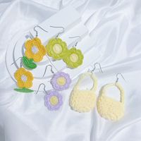 4 Pairs Cute Sunflower Flower Knitted Cotton Knit Drop Earrings main image 4