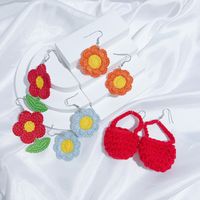4 Pairs Cute Sunflower Flower Knitted Cotton Knit Drop Earrings main image 3