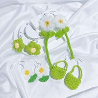 4 Pairs Cute Sunflower Flower Knitted Cotton Knit Drop Earrings main image 5