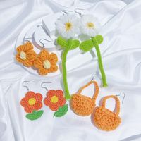 4 Pairs Cute Sunflower Flower Knitted Cotton Knit Drop Earrings main image 7