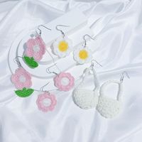 4 Pairs Cute Sunflower Flower Knitted Cotton Knit Drop Earrings main image 6