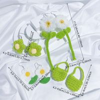 4 Pairs Cute Sunflower Flower Knitted Cotton Knit Drop Earrings sku image 4