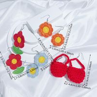 4 Pairs Cute Sunflower Flower Knitted Cotton Knit Drop Earrings sku image 7