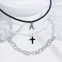 Simple Style Classic Style Cross Letter Seed Bead Copper Alloy Beaded Inlay Artificial Crystal Couple Three Layer Necklace sku image 1