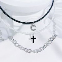Simple Style Classic Style Cross Letter Seed Bead Copper Alloy Beaded Inlay Artificial Crystal Couple Three Layer Necklace sku image 3