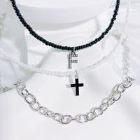 Simple Style Classic Style Cross Letter Seed Bead Copper Alloy Beaded Inlay Artificial Crystal Couple Three Layer Necklace sku image 6