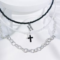 Simple Style Classic Style Cross Letter Seed Bead Copper Alloy Beaded Inlay Artificial Crystal Couple Three Layer Necklace sku image 8
