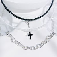 Simple Style Classic Style Cross Letter Seed Bead Copper Alloy Beaded Inlay Artificial Crystal Couple Three Layer Necklace sku image 9