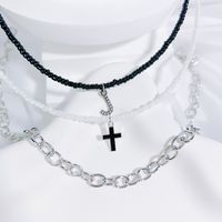 Simple Style Classic Style Cross Letter Seed Bead Copper Alloy Beaded Inlay Artificial Crystal Couple Three Layer Necklace sku image 10