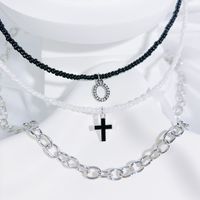 Simple Style Classic Style Cross Letter Seed Bead Copper Alloy Beaded Inlay Artificial Crystal Couple Three Layer Necklace sku image 15