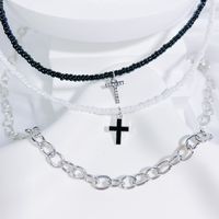 Simple Style Classic Style Cross Letter Seed Bead Copper Alloy Beaded Inlay Artificial Crystal Couple Three Layer Necklace sku image 20