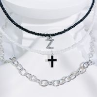 Simple Style Classic Style Cross Letter Seed Bead Copper Alloy Beaded Inlay Artificial Crystal Couple Three Layer Necklace sku image 26