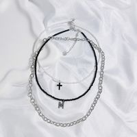 Simple Style Classic Style Cross Letter Seed Bead Copper Alloy Beaded Inlay Artificial Crystal Couple Three Layer Necklace main image 6