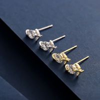 1 Pair Simple Style Geometric Flower Inlay Sterling Silver Zircon 14K Gold Plated Ear Studs main image 4