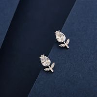 1 Pair Simple Style Geometric Flower Inlay Sterling Silver Zircon 14K Gold Plated Ear Studs main image 3