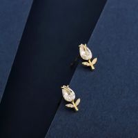 1 Pair Simple Style Geometric Flower Inlay Sterling Silver Zircon 14K Gold Plated Ear Studs main image 1