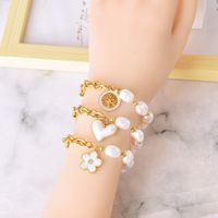 Sucré Géométrique L'Oeil Du Diable Forme De Cœur Acier Inoxydable 304 Plaqué Or 18K Perles Artificielles Strass Coquille Bracelets En Masse main image 8