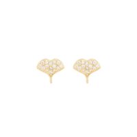 1 Pair Simple Style Classic Style Ginkgo Leaf Plating Inlay Sterling Silver Zircon 14K Gold Plated Ear Studs sku image 1