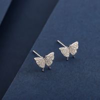 1 Pair Basic Simple Style Classic Style Butterfly Plating Inlay Sterling Silver Zircon 14K Gold Plated Ear Studs main image 3