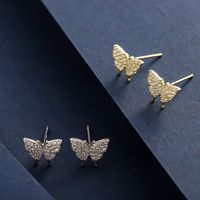 1 Paire De Base Style Simple Style Classique Papillon Placage Incruster Argent Sterling Zircon Plaqué Or 14K Boucles D'Oreilles main image 1