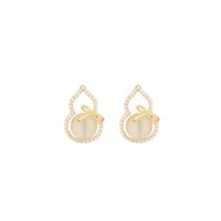 1 Pair Simple Style Classic Style Commute Gourd Plating Inlay Sterling Silver Opal Zircon 14K Gold Plated Ear Studs main image 5