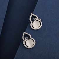 1 Pair Simple Style Classic Style Commute Gourd Plating Inlay Sterling Silver Opal Zircon 14K Gold Plated Ear Studs main image 3