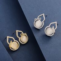 1 Pair Simple Style Classic Style Commute Gourd Plating Inlay Sterling Silver Opal Zircon 14K Gold Plated Ear Studs main image 1