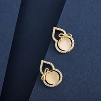 1 Pair Simple Style Classic Style Commute Gourd Plating Inlay Sterling Silver Opal Zircon 14K Gold Plated Ear Studs main image 4