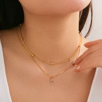 Copper 18K Gold Plated Simple Style Classic Style Inlay Letter Rhinestones Zircon Double Layer Necklaces sku image 21