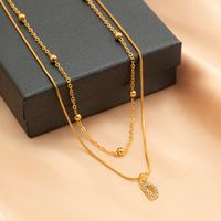 Copper 18K Gold Plated Simple Style Classic Style Inlay Letter Rhinestones Zircon Double Layer Necklaces sku image 1