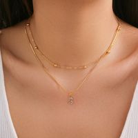 Copper 18K Gold Plated Simple Style Classic Style Inlay Letter Rhinestones Zircon Double Layer Necklaces sku image 17